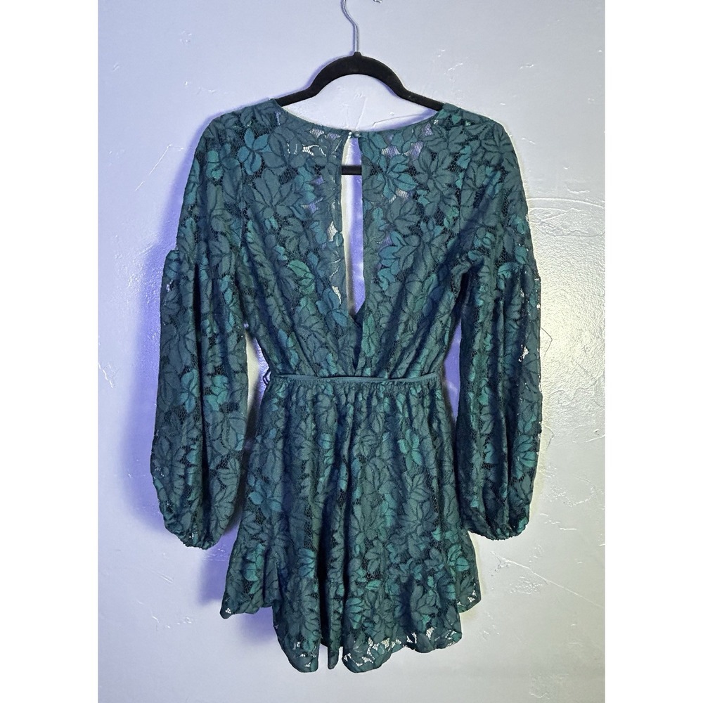 Here Comes The Sun Maddox Fit & Flare Long Sleeve Romper Green Floral Lace Small - Picture 3 of 13